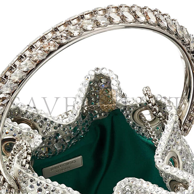 JIMMY CHOO WOMEN'S GREEN CRYSTAL BON BON TOP-HANDLE BAG (15*14*9.5cm) 